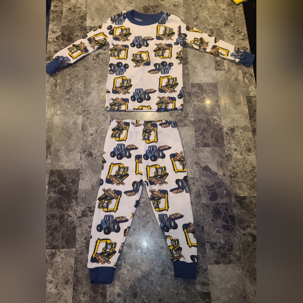 Vibrant Blue and Yellow Pajama Set with Construction Theme